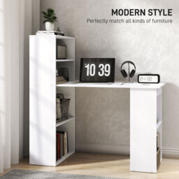 HOMCOM 120cm Modern Computer Desk Bookshelf  Writing Table Workstation PC Laptop Study Home Office 6 Shelves White - Aosom UK - thumbnail 4