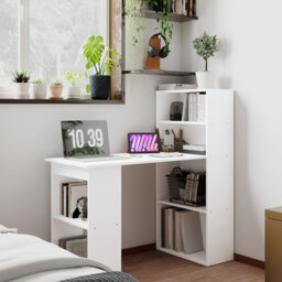 HOMCOM 120cm Modern Computer Desk Bookshelf  Writing Table Workstation PC Laptop Study Home Office 6 Shelves White - Aosom UK - thumbnail 2