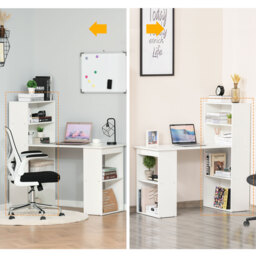 HOMCOM 120cm Modern Computer Desk Bookshelf  Writing Table Workstation PC Laptop Study Home Office 6 Shelves White - Aosom UK - thumbnail 7