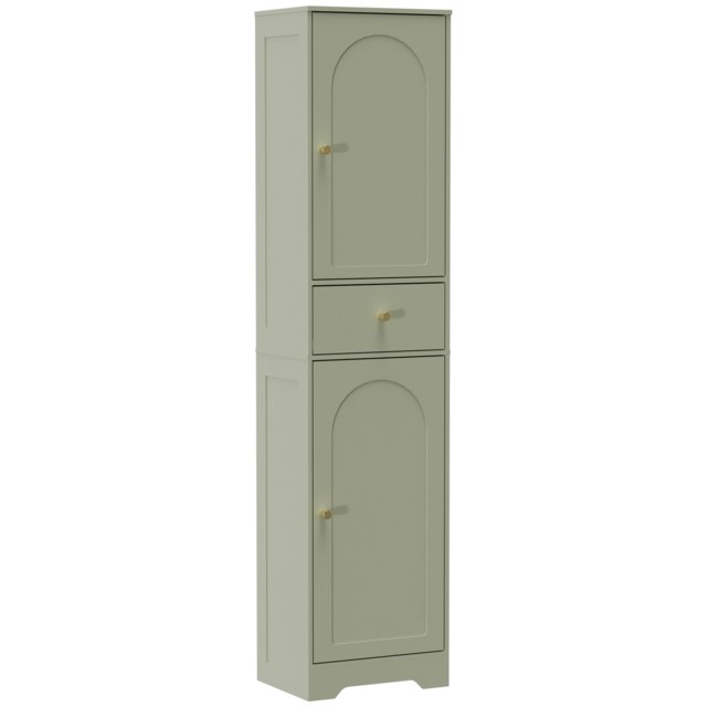 HOMCOM Tall Bathroom Cabinet with Arched Doors - Light Green - image 1
