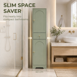 HOMCOM Tall Bathroom Cabinet with Arched Doors - Light Green - thumbnail 4