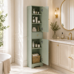 HOMCOM Tall Bathroom Cabinet with Arched Doors - Light Green - thumbnail 9