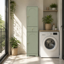 HOMCOM Tall Bathroom Cabinet with Arched Doors - Light Green - thumbnail 8