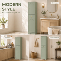 HOMCOM Tall Bathroom Cabinet with Arched Doors - Light Green - thumbnail 5