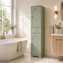 HOMCOM Tall Bathroom Cabinet with Arched Doors - Light Green - thumbnail 2