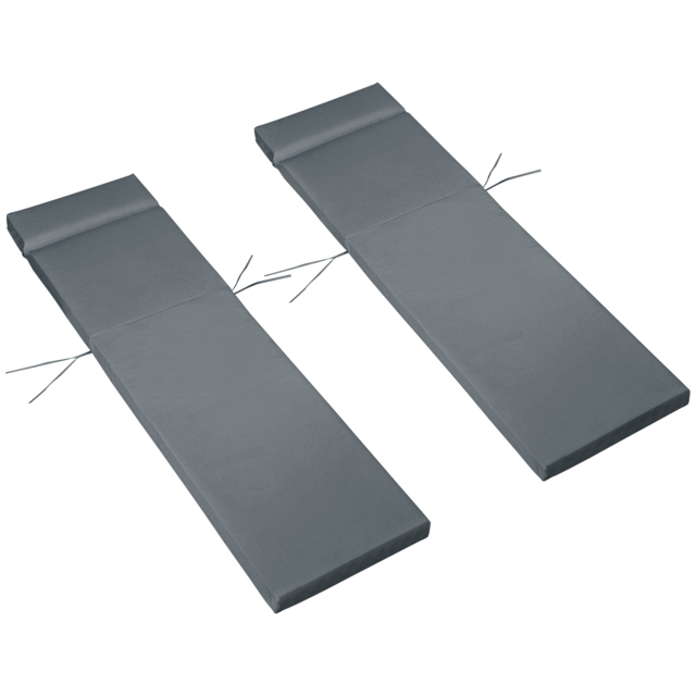 Outsunny Set of 2 Sun Lounger Cushions, Replacement Cushions for Rattan Furniture with Ties, 196 x 55 cm, Dark Grey - Aosom UK - image 1