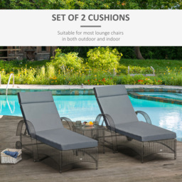 Outsunny Set of 2 Sun Lounger Cushions, Replacement Cushions for Rattan Furniture with Ties, 196 x 55 cm, Dark Grey - Aosom UK - thumbnail 4