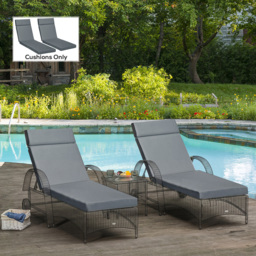 Outsunny Set of 2 Sun Lounger Cushions, Replacement Cushions for Rattan Furniture with Ties, 196 x 55 cm, Dark Grey - Aosom UK - thumbnail 2