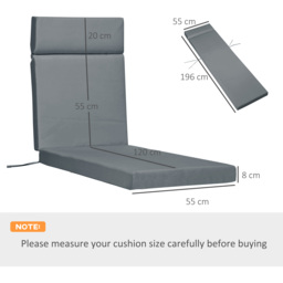 Outsunny Set of 2 Sun Lounger Cushions, Replacement Cushions for Rattan Furniture with Ties, 196 x 55 cm, Dark Grey - Aosom UK - thumbnail 3