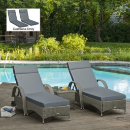 Outsunny Set of 2 Sun Lounger Cushions, Replacement Cushions for Rattan Furniture with Ties, 196 x 55 cm, Dark Grey - Aosom UK - thumbnail 2