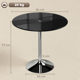 HOMCOM Round Bar Table, Modern Dining Table with Tempered Glass Top and Steel Frame for 4, 80 x 80 x 77cm, Black - thumbnail 3