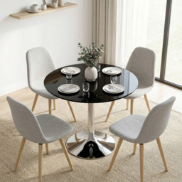 HOMCOM Round Bar Table, Modern Dining Table with Tempered Glass Top and Steel Frame for 4, 80 x 80 x 77cm, Black - thumbnail 7