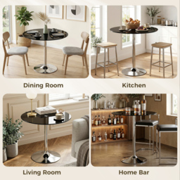 HOMCOM Round Bar Table, Modern Dining Table with Tempered Glass Top and Steel Frame for 4, 80 x 80 x 77cm, Black - thumbnail 6