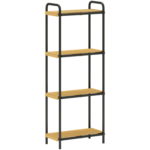 HOMCOM 4-Tier Bamboo Bathroom Storage Shelf, Freestanding Narrow Shelving Unit with Slatted Shelves for Kitchen Bathroom Living Room, 41.5 x 21.5 x 106 cm, Natural and Black - image 1