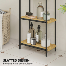 HOMCOM 4-Tier Bamboo Bathroom Storage Shelf, Freestanding Narrow Shelving Unit with Slatted Shelves for Kitchen Bathroom Living Room, 41.5 x 21.5 x 106 cm, Natural and Black - thumbnail 6