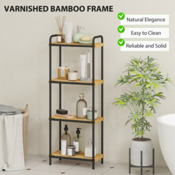 HOMCOM 4-Tier Bamboo Bathroom Storage Shelf, Freestanding Narrow Shelving Unit with Slatted Shelves for Kitchen Bathroom Living Room, 41.5 x 21.5 x 106 cm, Natural and Black - thumbnail 5
