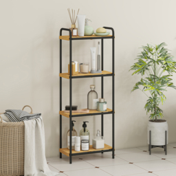 HOMCOM 4-Tier Bamboo Bathroom Storage Shelf, Freestanding Narrow Shelving Unit with Slatted Shelves for Kitchen Bathroom Living Room, 41.5 x 21.5 x 106 cm, Natural and Black - thumbnail 2