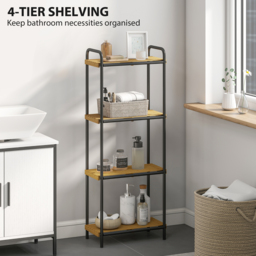 HOMCOM 4-Tier Bamboo Bathroom Storage Shelf, Freestanding Narrow Shelving Unit with Slatted Shelves for Kitchen Bathroom Living Room, 41.5 x 21.5 x 106 cm, Natural and Black - thumbnail 4