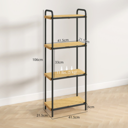HOMCOM 4-Tier Bamboo Bathroom Storage Shelf, Freestanding Narrow Shelving Unit with Slatted Shelves for Kitchen Bathroom Living Room, 41.5 x 21.5 x 106 cm, Natural and Black - thumbnail 3