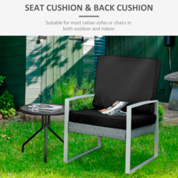 Outsunny Rattan Sofa Chair Cushion Set, 2 Piece, 1 Seat Pad and 1 Back Pillow, for Indoor and Outdoor Use, Black - Aosom UK - thumbnail 4