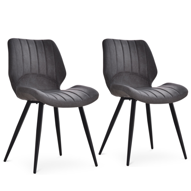 HOMCOM Set of 2 Leather Dining Chairs with Moulded Padded Seat, Steel Frame, PU Leather Upholstered Kitchen Chairs for Dining Room, Grey - Aosom UK - image 1