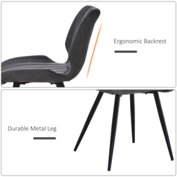 HOMCOM Set of 2 Leather Dining Chairs with Moulded Padded Seat, Steel Frame, PU Leather Upholstered Kitchen Chairs for Dining Room, Grey - Aosom UK - thumbnail 4