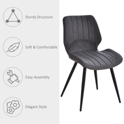 HOMCOM Set of 2 Leather Dining Chairs with Moulded Padded Seat, Steel Frame, PU Leather Upholstered Kitchen Chairs for Dining Room, Grey - Aosom UK - thumbnail 6