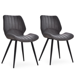 HOMCOM Set of 2 Leather Dining Chairs with Moulded Padded Seat, Steel Frame, PU Leather Upholstered Kitchen Chairs for Dining Room, Grey - Aosom UK - thumbnail 1