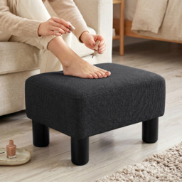 HOMCOM Linen Fabric Footstool Ottoman Cube with 4 Plastic Legs, Black - thumbnail 7