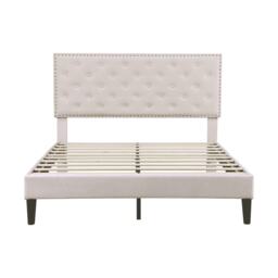 Upholstered Velvet Bedstead with Button-Tufted Headboard, Noise-Free Design, Wood Double Bed for Bedroom, 193L x 141W x 110H cm, Beige - Aosom.UK - thumbnail 2