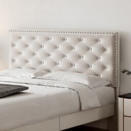 Upholstered Velvet Bedstead with Button-Tufted Headboard, Noise-Free Design, Wood Double Bed for Bedroom, 193L x 141W x 110H cm, Beige - Aosom.UK - thumbnail 8
