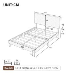 Upholstered Velvet Bedstead with Button-Tufted Headboard, Noise-Free Design, Wood Double Bed for Bedroom, 193L x 141W x 110H cm, Beige - Aosom.UK - thumbnail 3