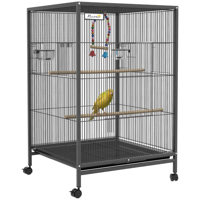 PawHut Bird Cage, Budgie Cage, with Rolling Stand, for Small Birds - Grey - Aosom UK - image 1