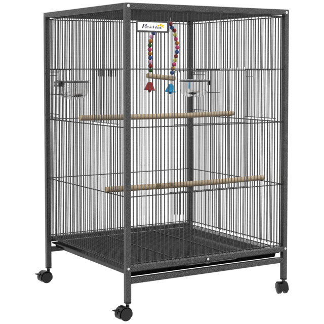 PawHut Bird Cage, Budgie Cage, with Rolling Stand, for Small Birds - Grey - Aosom UK - image 1
