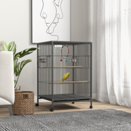 PawHut Bird Cage, Budgie Cage, with Rolling Stand, for Small Birds - Grey - Aosom UK - thumbnail 2