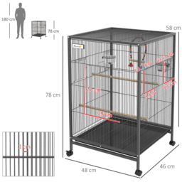PawHut Bird Cage, Budgie Cage, with Rolling Stand, for Small Birds - Grey - Aosom UK - thumbnail 3