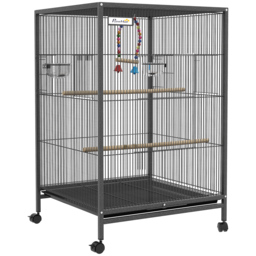PawHut Bird Cage, Budgie Cage, with Rolling Stand, for Small Birds - Grey - Aosom UK