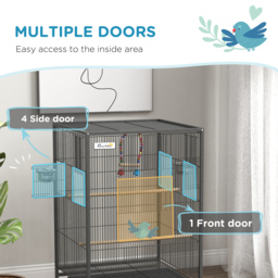 PawHut Bird Cage, Budgie Cage, with Rolling Stand, for Small Birds - Grey - Aosom UK - thumbnail 4