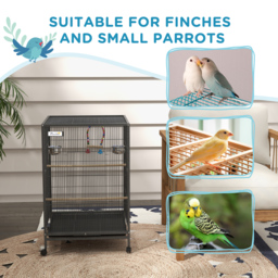 PawHut Bird Cage, Budgie Cage, with Rolling Stand, for Small Birds - Grey - Aosom UK - thumbnail 8