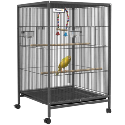 PawHut Bird Cage, Budgie Cage, with Rolling Stand, for Small Birds - Grey - Aosom UK