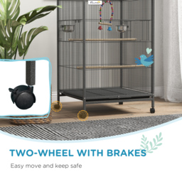 PawHut Bird Cage, Budgie Cage, with Rolling Stand, for Small Birds - Grey - Aosom UK - thumbnail 7