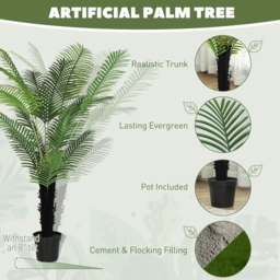 HOMCOM 175cm Artificial Areca Palm Tree with 16 PE Leaves, Decorative Artificial Plant with Plastic Pot and Flocked Soil, Fake Plant for Home Office Decor, Green - thumbnail 4