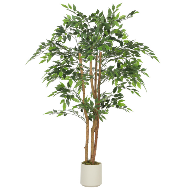 HOMCOM 150cm Artificial Ficus Tree, Fake Potted Tree with Solid Wood Trunk and Pot for Indoor, Green - image 1