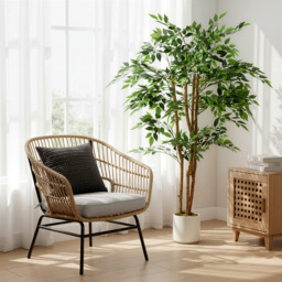 HOMCOM 150cm Artificial Ficus Tree, Fake Potted Tree with Solid Wood Trunk and Pot for Indoor, Green - thumbnail 8