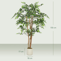 HOMCOM 150cm Artificial Ficus Tree, Fake Potted Tree with Solid Wood Trunk and Pot for Indoor, Green - thumbnail 3