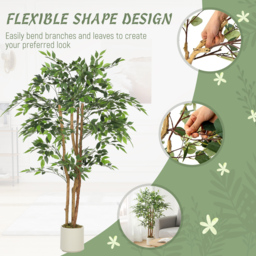HOMCOM 150cm Artificial Ficus Tree, Fake Potted Tree with Solid Wood Trunk and Pot for Indoor, Green - thumbnail 6