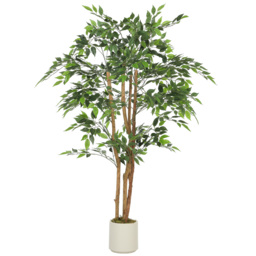 HOMCOM 150cm Artificial Ficus Tree, Fake Potted Tree with Solid Wood Trunk and Pot for Indoor, Green - thumbnail 1