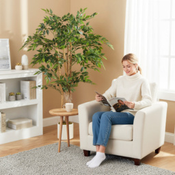 HOMCOM 150cm Artificial Ficus Tree, Fake Potted Tree with Solid Wood Trunk and Pot for Indoor, Green - thumbnail 9