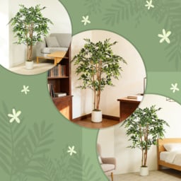 HOMCOM 150cm Artificial Ficus Tree, Fake Potted Tree with Solid Wood Trunk and Pot for Indoor, Green - thumbnail 7