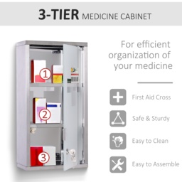 HOMCOM Lockable Medicine Cabinet: Stainless Steel Wall-Mounted Unit with 2 Shelves & Security Glass Door, 48cm Height - Aosom UK - thumbnail 6